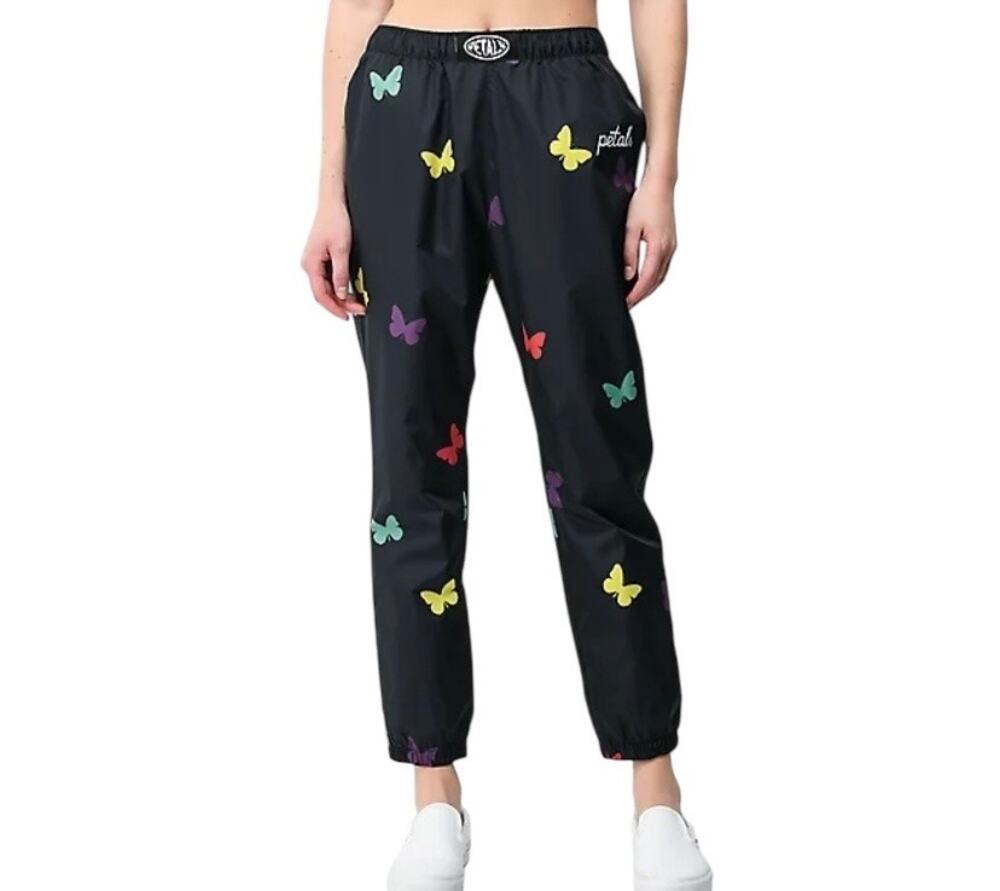 Petals And Peacocks Butterfly Pants Joggers Size S Black Sporty
